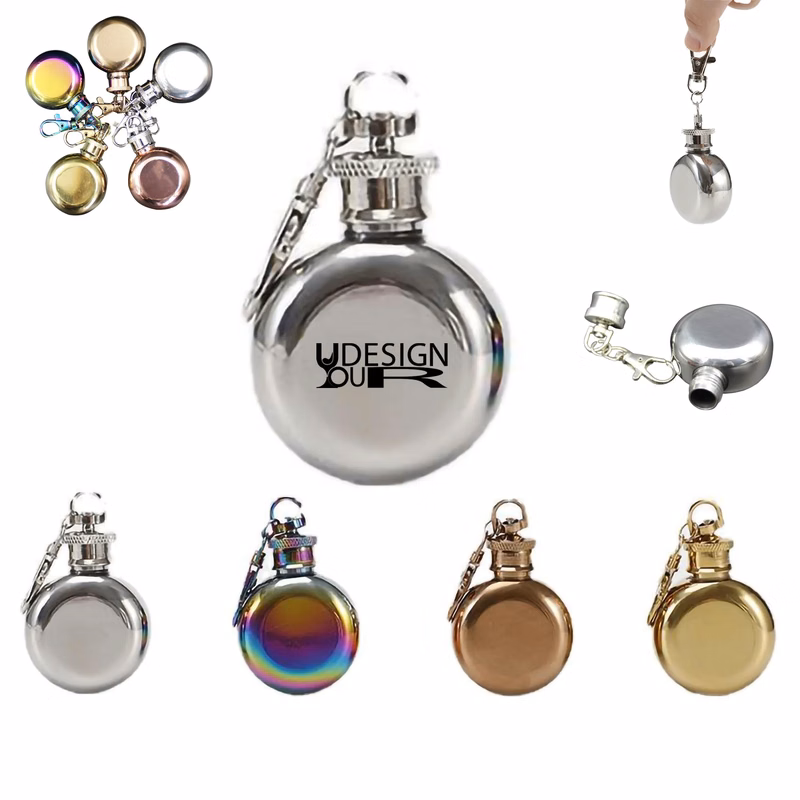 1Oz Round Keychain Portable Booze Shot Flask MOQ30