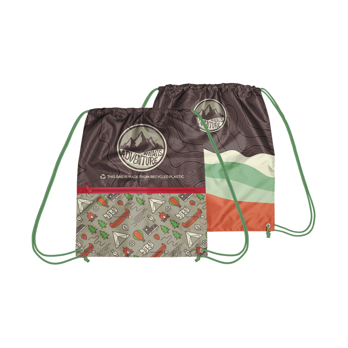 Recycled Zipper Drawstring Bag with Custom PMS Strings 1