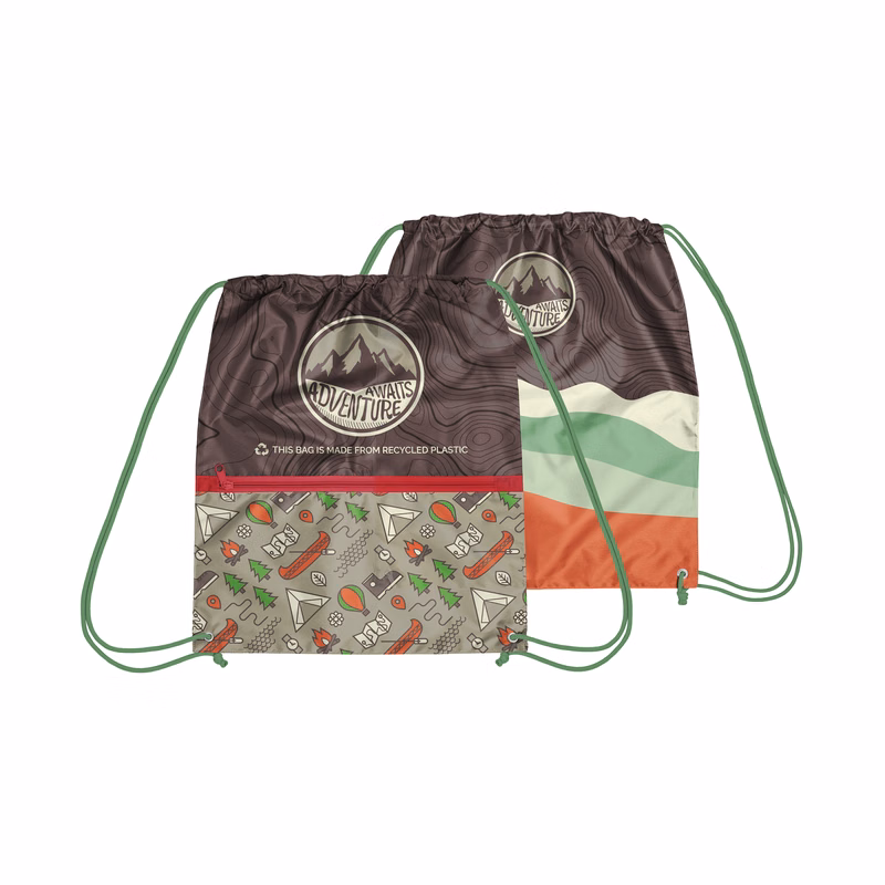 Recycled Zipper Drawstring Bag with Custom PMS Strings