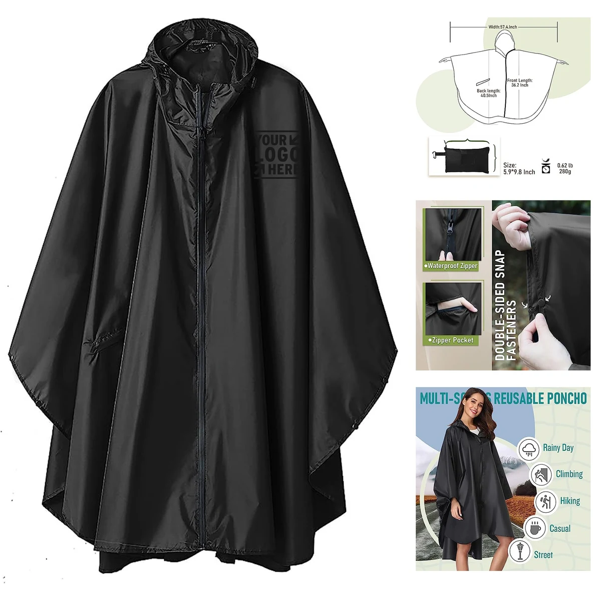 Rain Poncho Jacket Coat Hooded 1