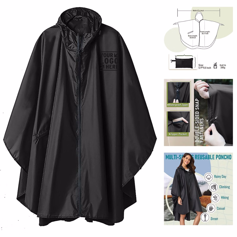 Rain Poncho Jacket Coat Hooded