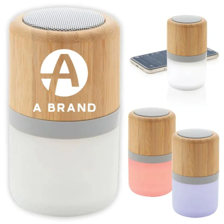 Round Bamboo Color Changing Mini Speaker 1