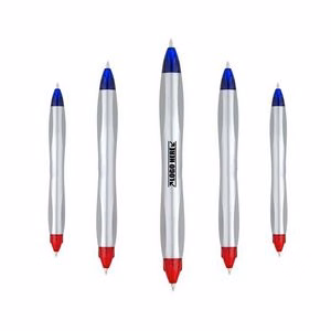 Blue Red Dual Tip Silver Pen