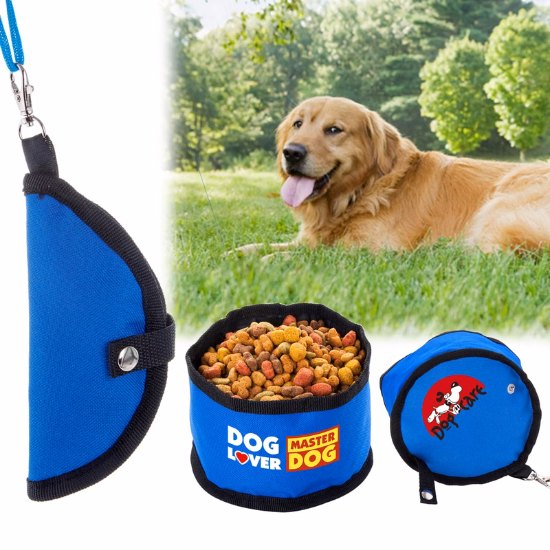 600D Poly Folding Pet Travel Bowl w/hook-CLOSE OUT