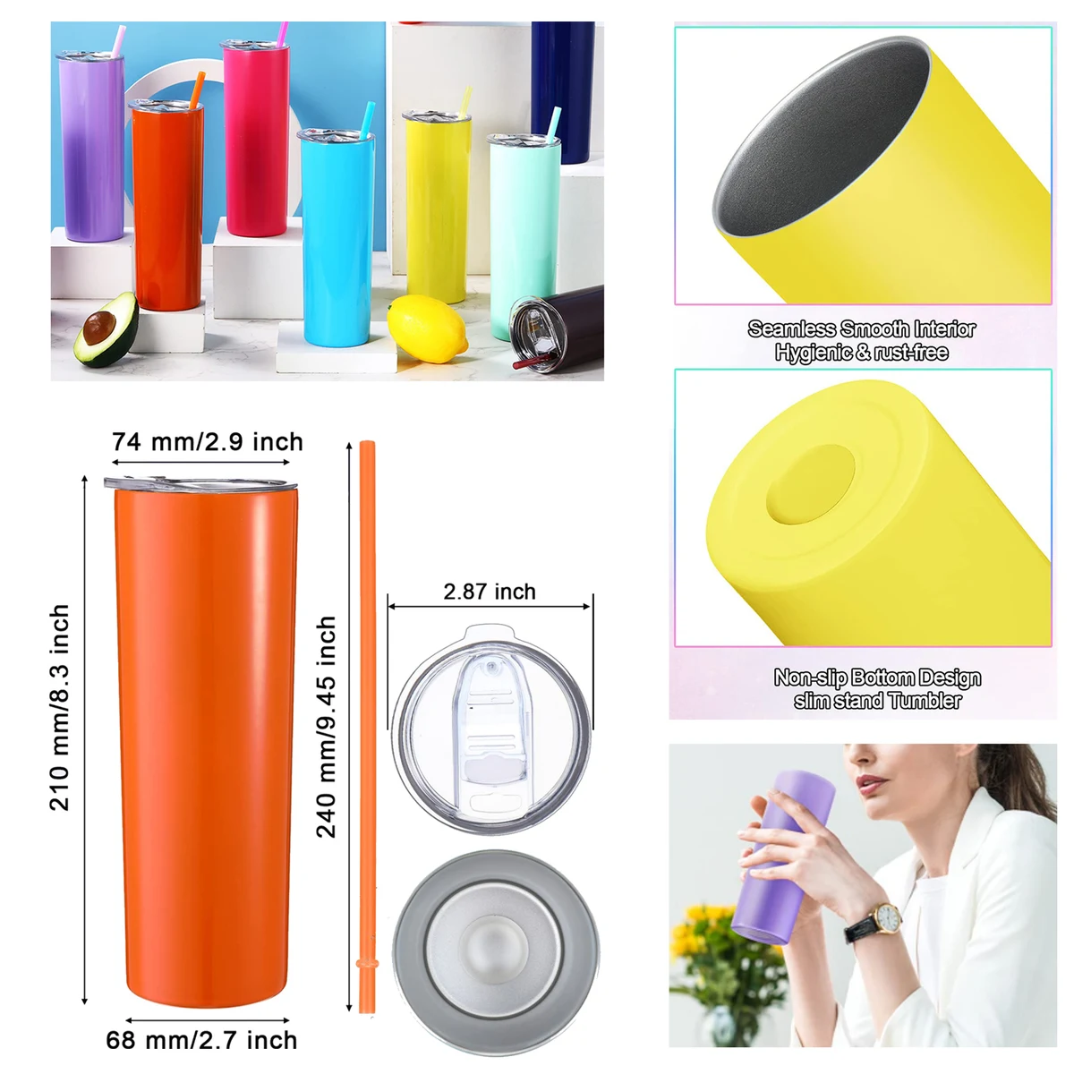 20oz Skinny Insulated Tumbler with Lid 1