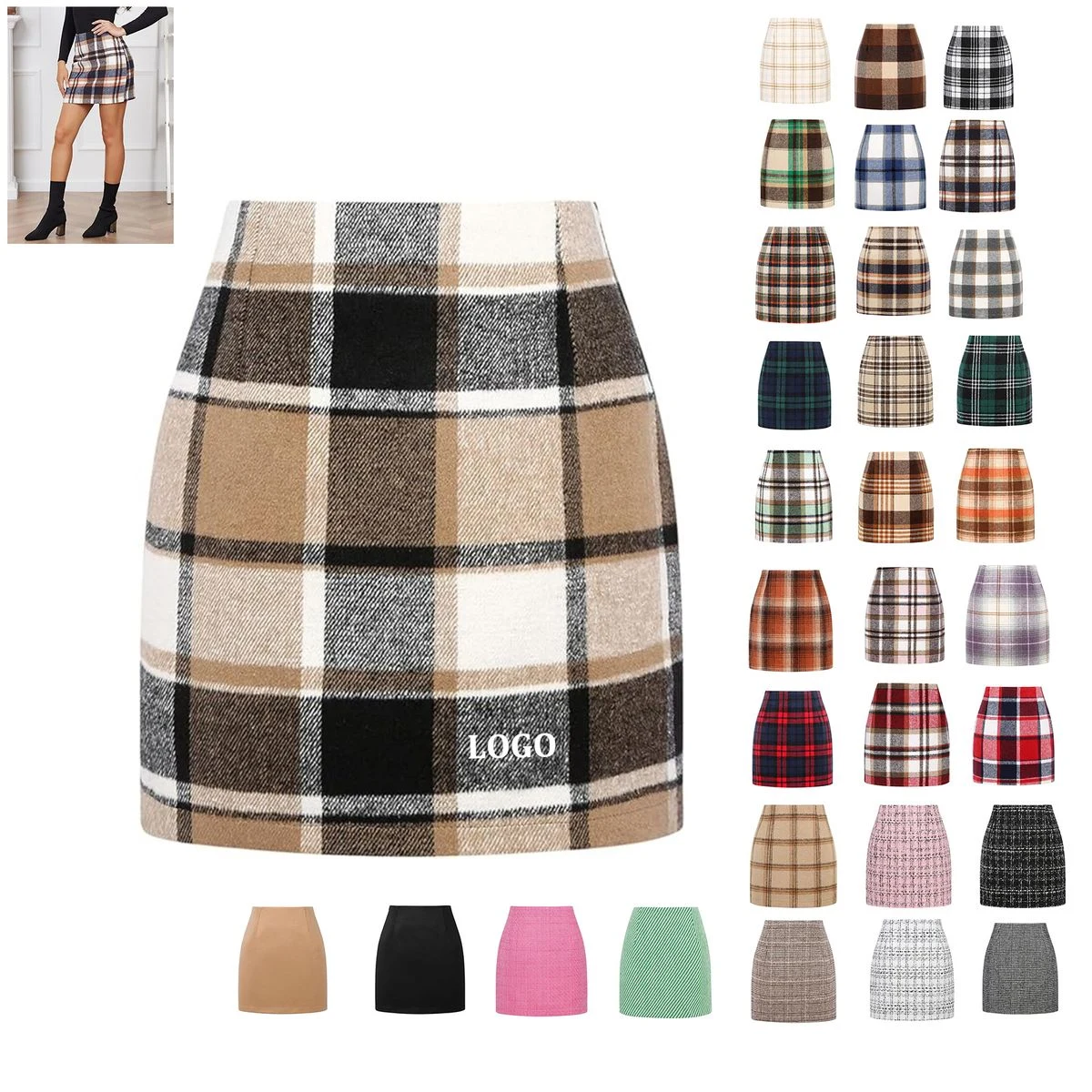 Womens Wool Plaid Mini Skirt 1