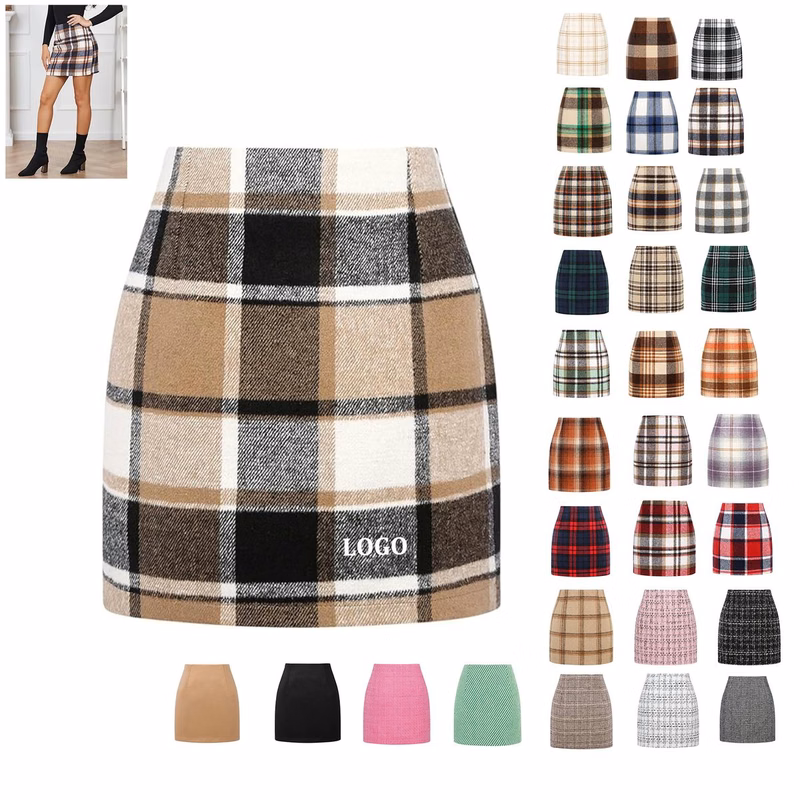 Womens Wool Plaid Mini Skirt