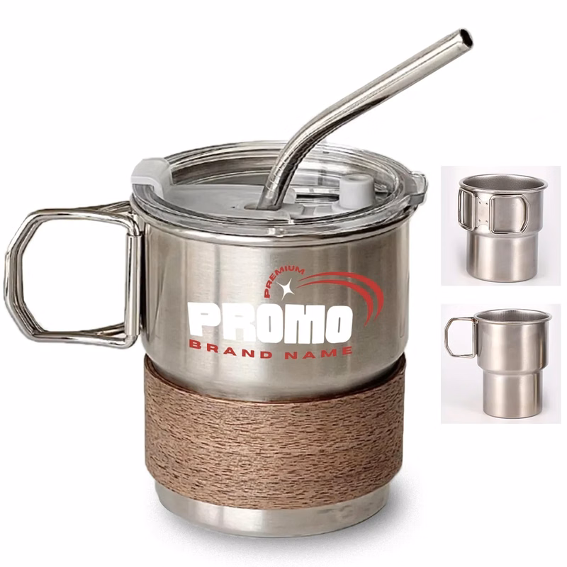 Outdoor Camping Portable Foldable Handle Cup With Straw Lid