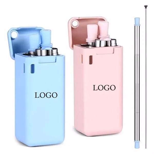 Foldable Straw With Storage Box for Commutes, Fitness and Travel