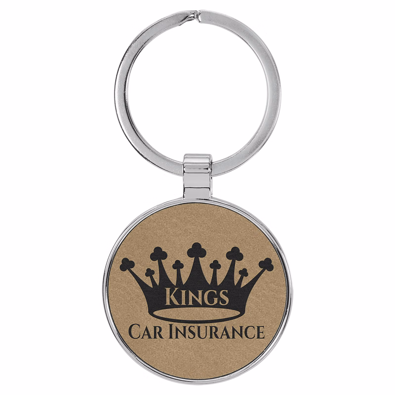 Light Brown Leatherette/Metal Round Keychain