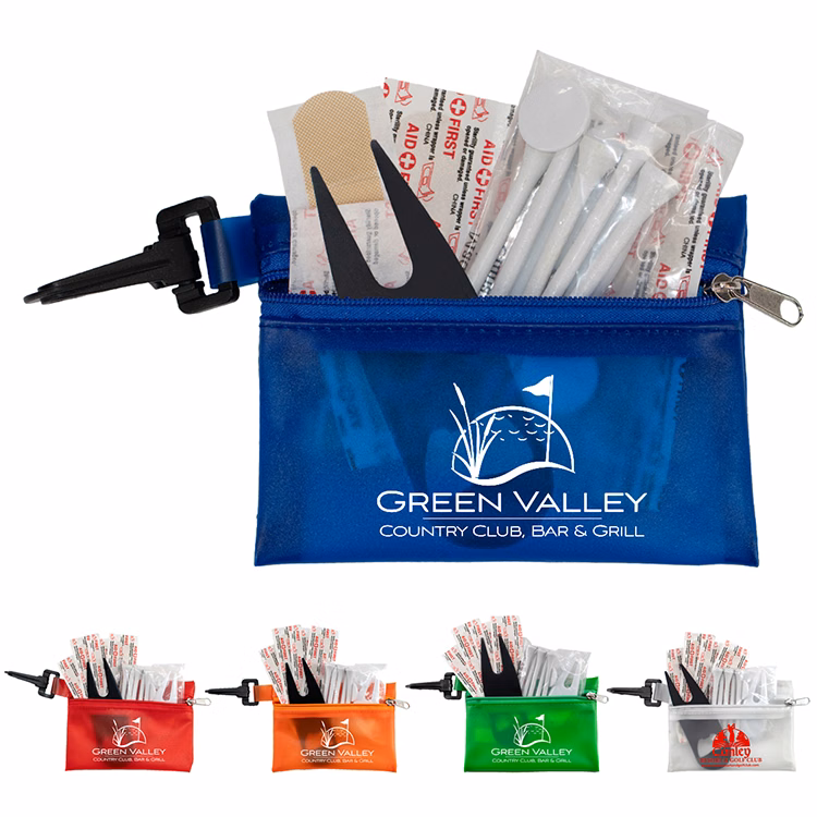 "FAIRWAY 12" 12 Piece Healthy Living Sun Kit Components inserted into Translucent Zipper Pack with C