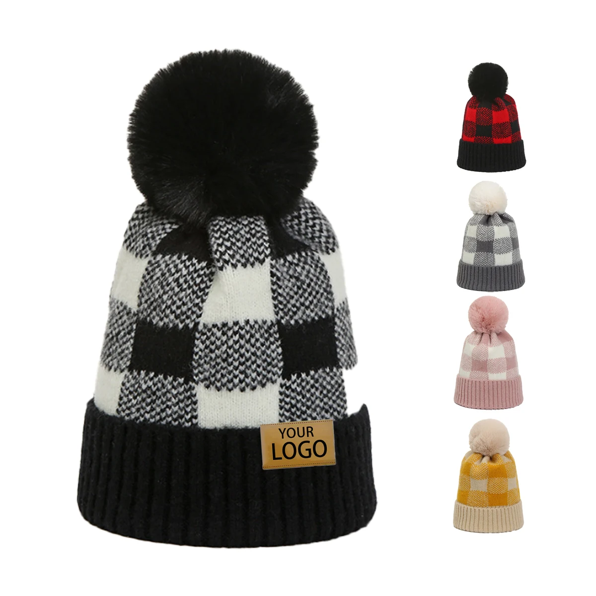 Buffalo Plaid Cuff Skull Ski Knit Beanie Hat 1