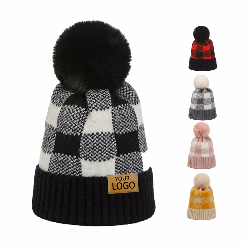 Buffalo Plaid Cuff Skull Ski Knit Beanie Hat