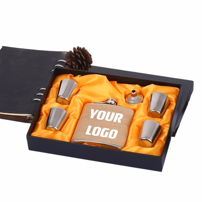 Customizable 6 oz Stainless Steel Liquor Flask Gift Set