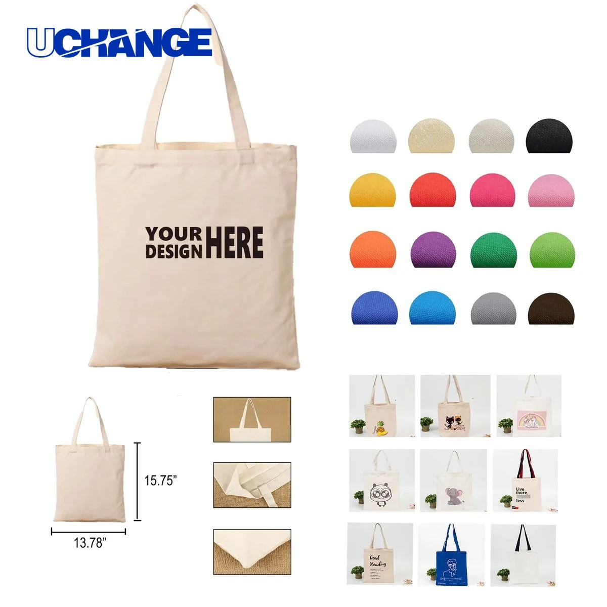 Cotton Canvas Grocery Tote Bag, custom tote bag with logo imprint 1