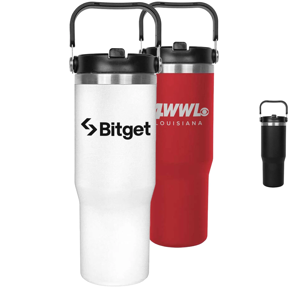 Insulated Stainless Steel Tumbler w/Straw handle lid 1