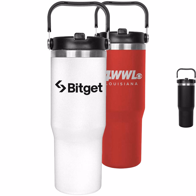 Insulated Stainless Steel Tumbler w/Straw handle lid