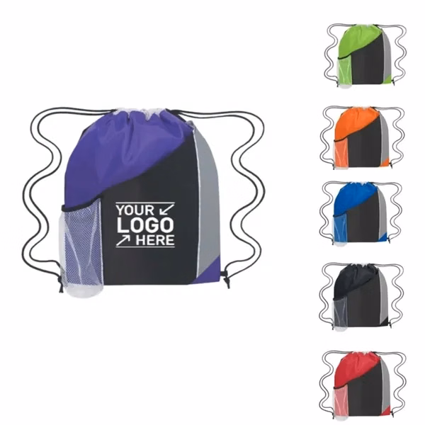 Custom 13.4" Polyester Drawstring Backpack with Mesh Pockets — Travel Ready