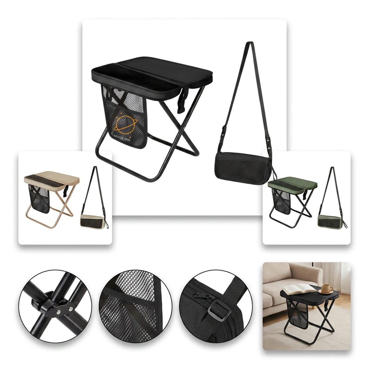 Lightweight Outdoor Camping Stool with Mesh Pocket 1