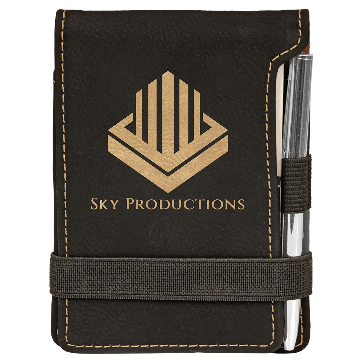 Black & Gold Leatherette Mini Notepad with Pen 1