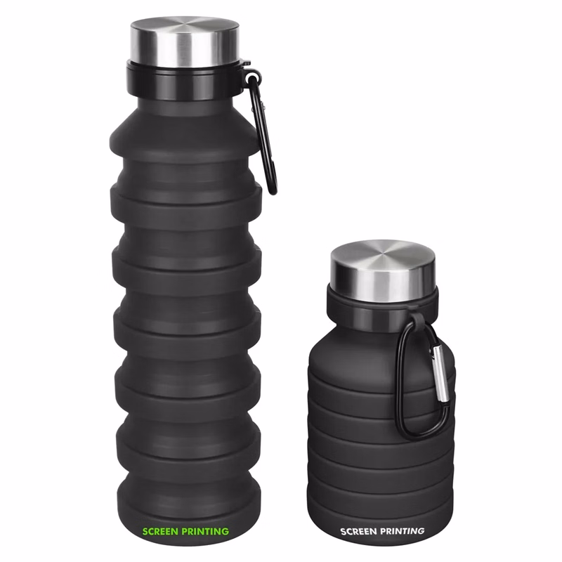 Reuseable Silicone Collapsible Water Bottle with Carabiner