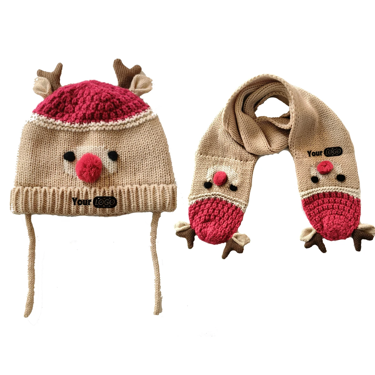 Kids Toddler Knit Elk Antlers Hat Scarf Set for Christmas 1