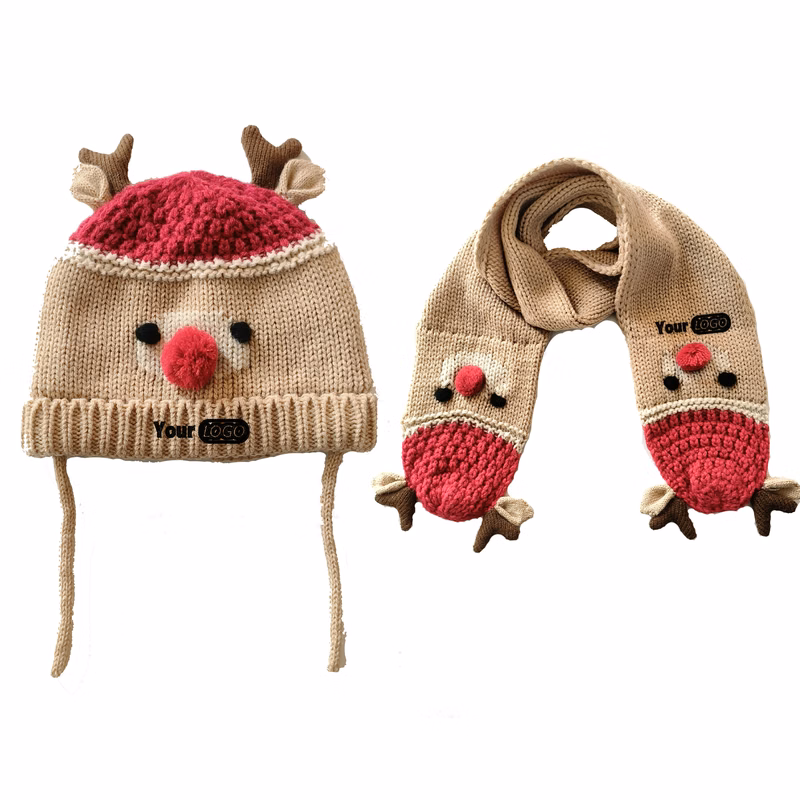 Kids Toddler Knit Elk Antlers Hat Scarf Set for Christmas