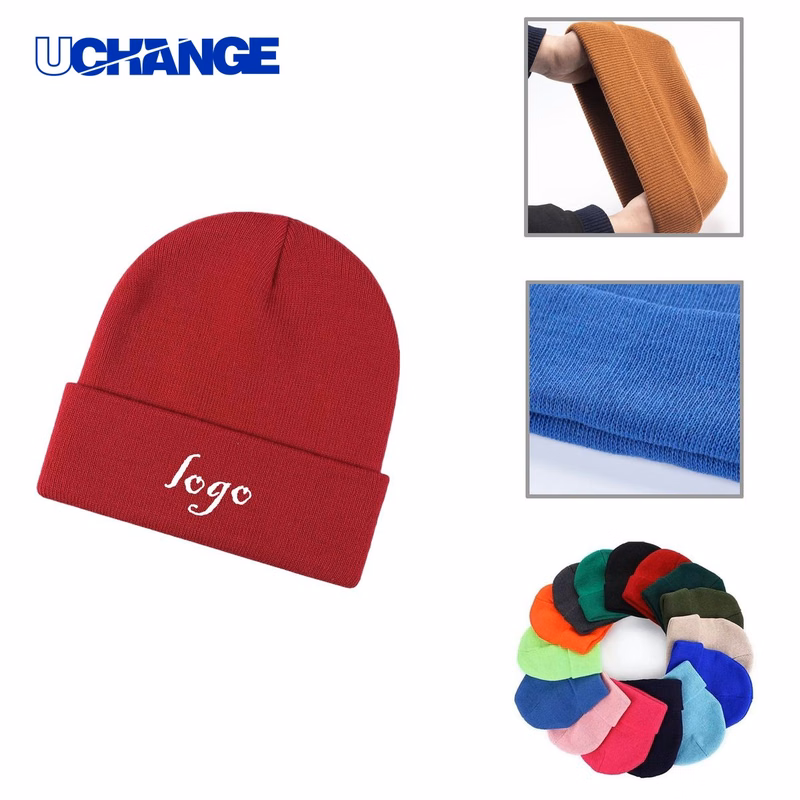 Embroidered Knit Ski Cap with Rolled Edge
