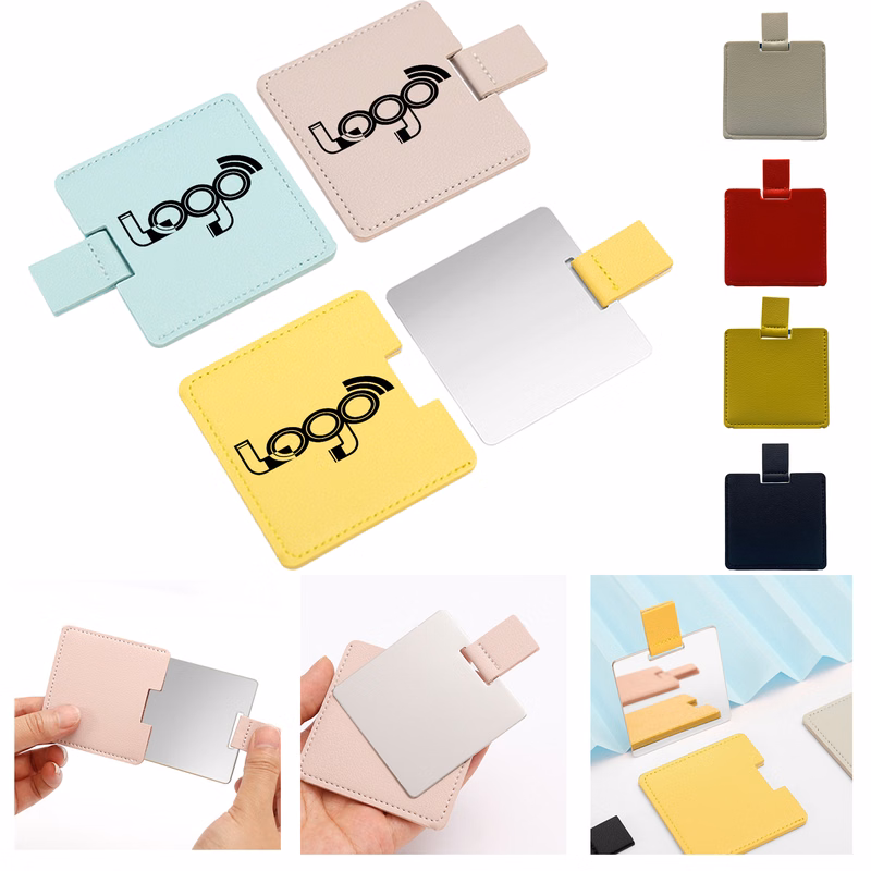 Leather-Covered Stainless Steel Pocket Mirror