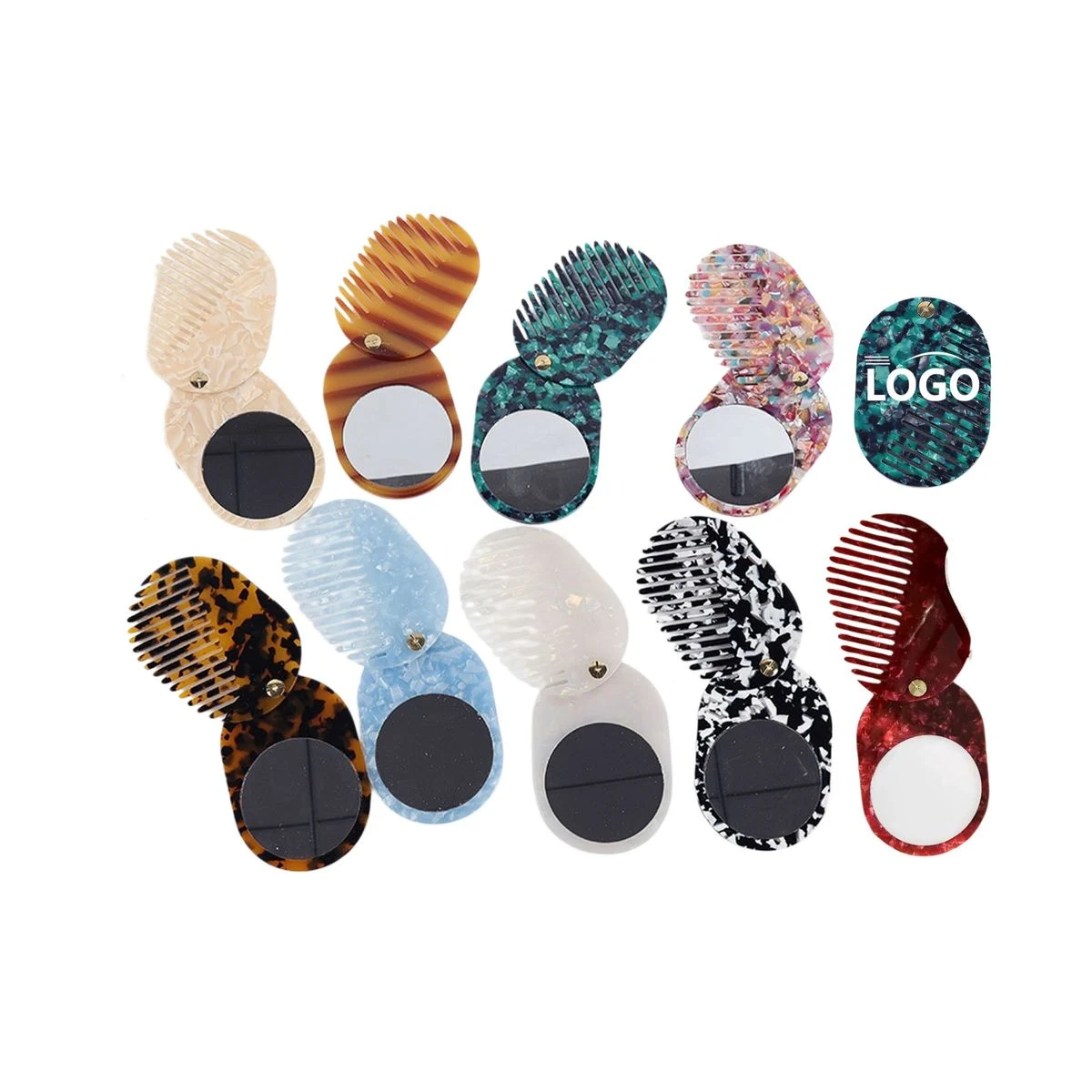 Portable Acetate Folding Mirror With Comb 1
