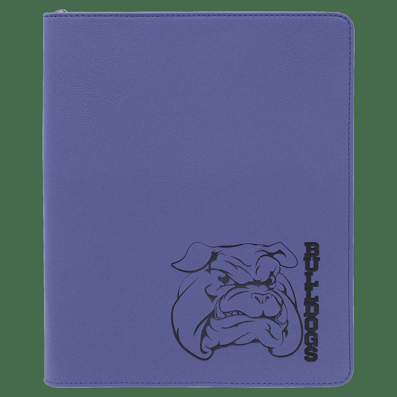 9 1/2" x 12" Purple with Zipper Leatherette Portfolio with Notepad