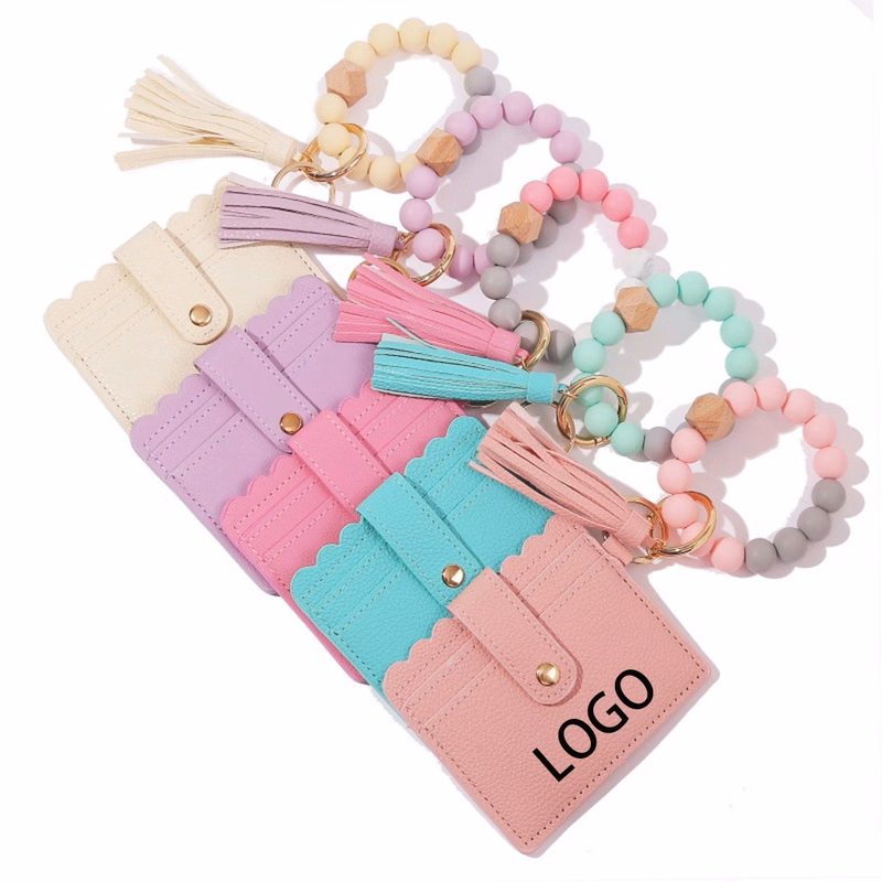 Silicone Bead Bracelet Keychain With Tassel