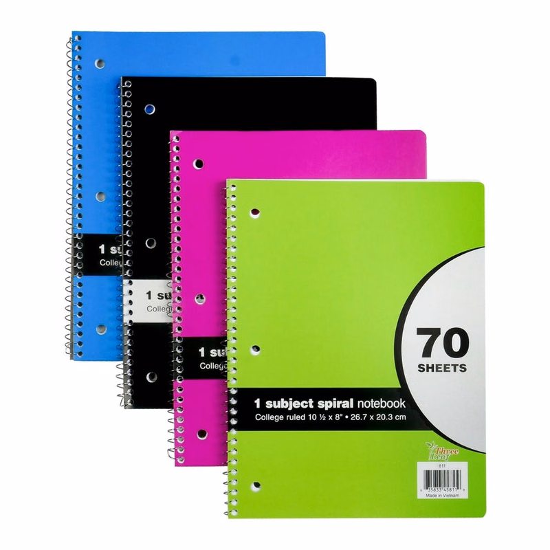1 Subject College Ruled Spiral Notebook - 70 Sheets 6 Colors