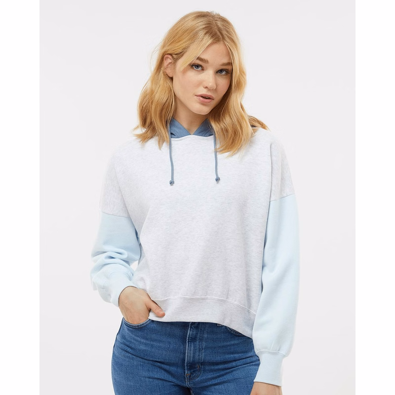 Women's Sueded Fleece Colorblocked Crop Hooded Sweatshirt - W23716