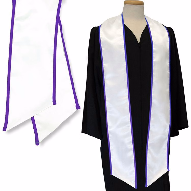 White 84" Graduation Stole with Purple Binding
