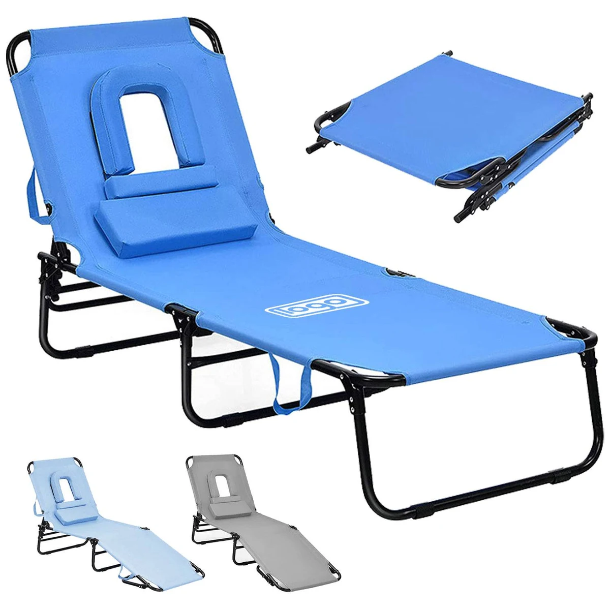 Adjustable Foldable Oxford Beach Lounge Chair w/ Face Hole 1