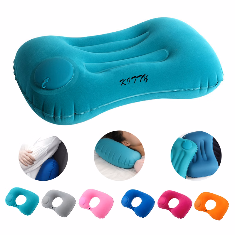 Press-to-Inflate Portable Flocked Square Pillow