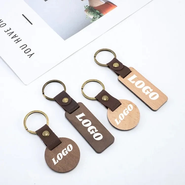 Walnut Beech Wood Keychain DIY Custom 1