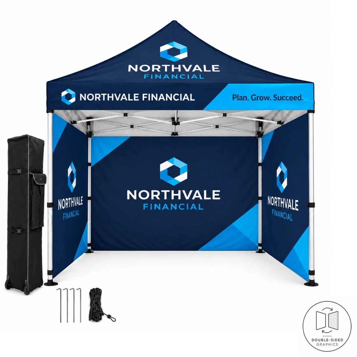 Full Privacy Tent Package, 10' Sublimated Tent kit, 3 DOUBLE sided Full walls for back and 2 sides 1