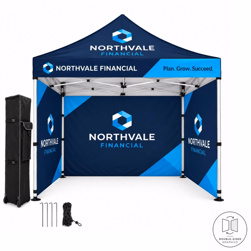 Full Privacy Tent Package, 10' Sublimated Tent kit, 3 DOUBLE sided Full walls for back and 2 sides