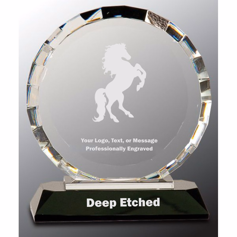 5 1/2" Clear Crystal Round with Rectangle Facets on Black Crystal Base Crystal Award