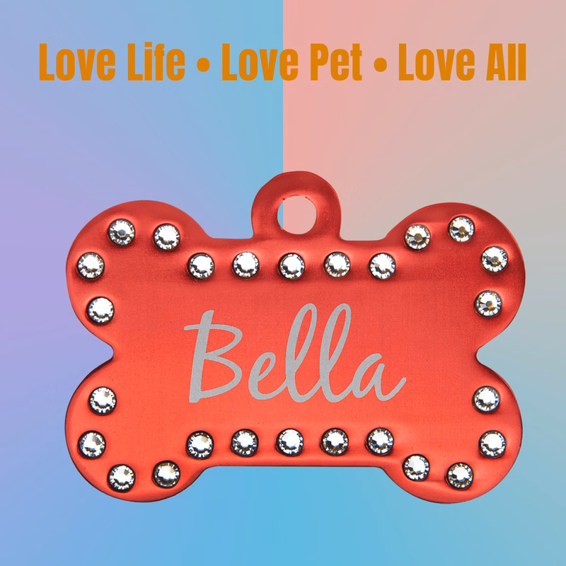 Red Laserable Anodized Aluminum Swarovski Bone Pet Tag