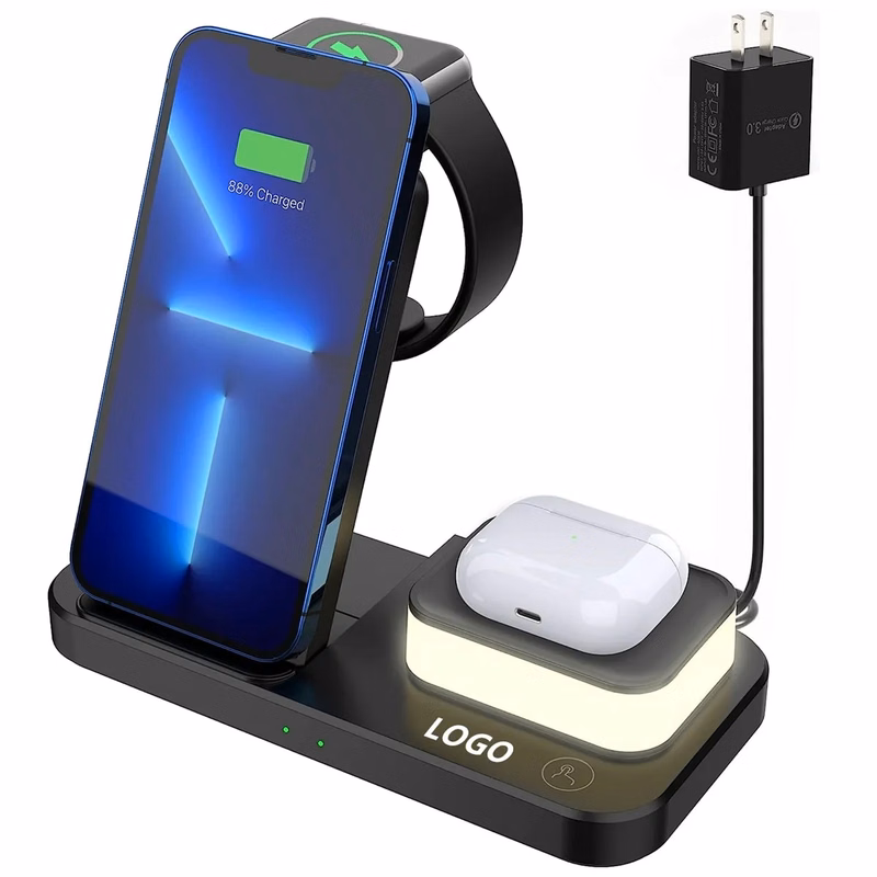 3 in 1 Wireless Fast Charging Station Dock Stand with Night