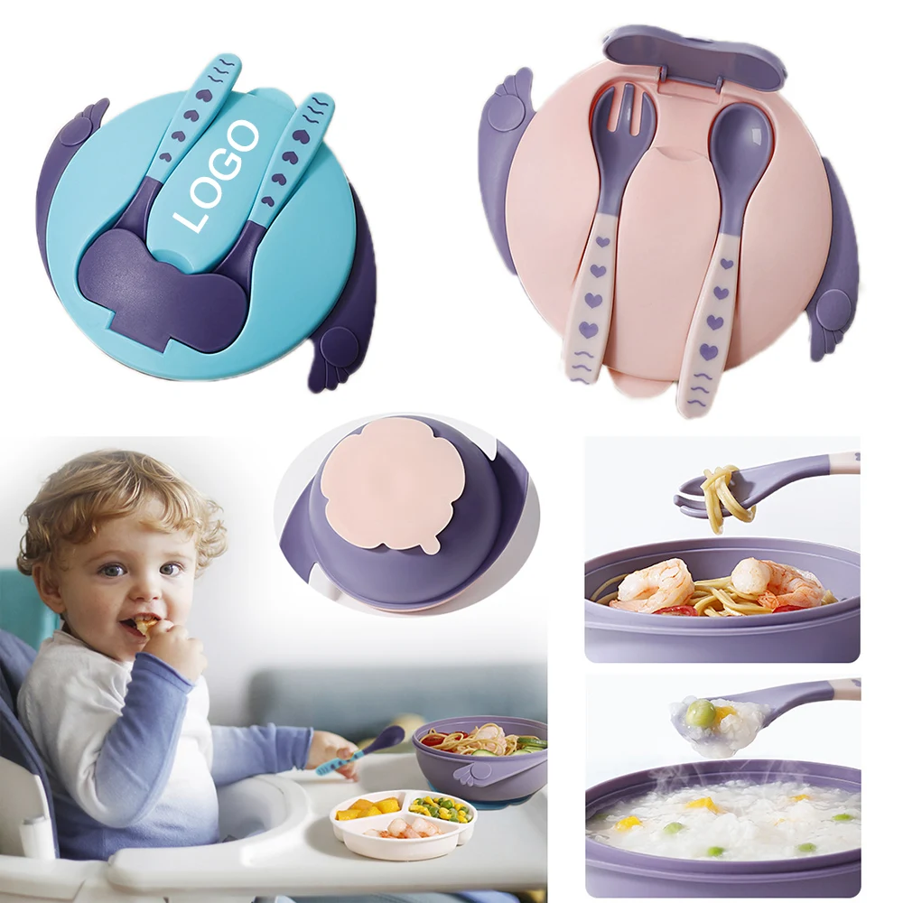 Double Layer Suction Bowl For Baby With Spoon And Fork 1