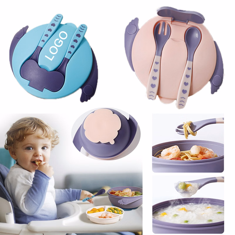 Double Layer Suction Bowl For Baby With Spoon And Fork