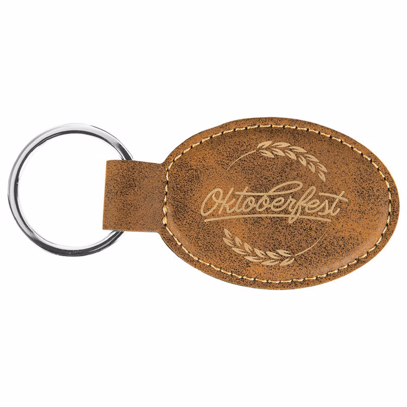 Rustic/Gold Leatherette Oval Keychain