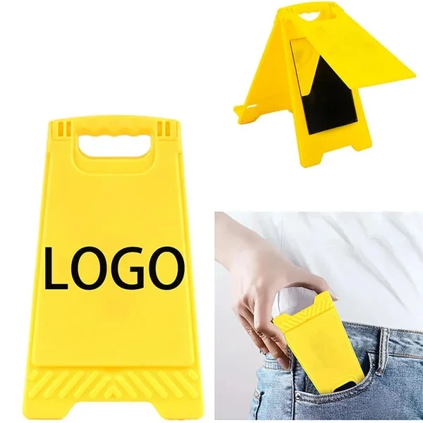 Portable Foldable Warning Sign Phone Holder Stand w/Mirror 1