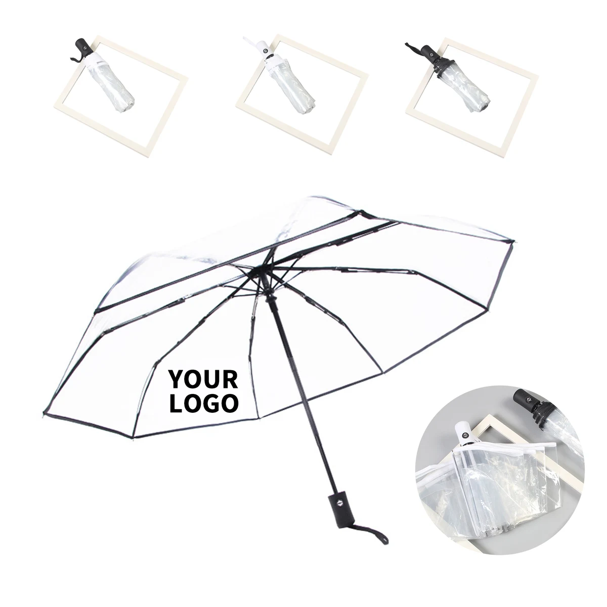 Automatic Transparent Umbrella With Push Button Handle 1