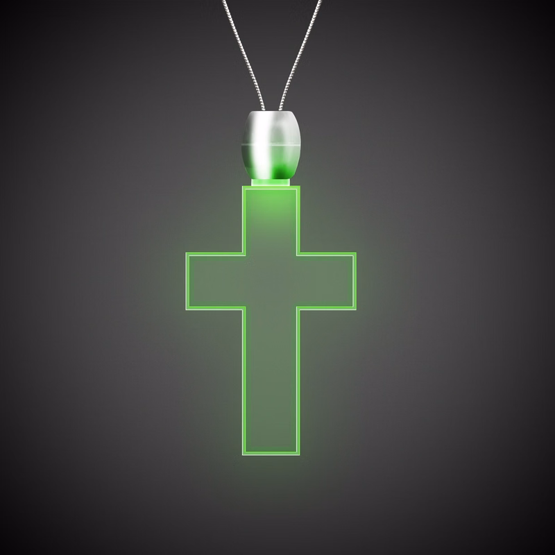 Cross Green Light-Up Acrylic Pendant Necklace