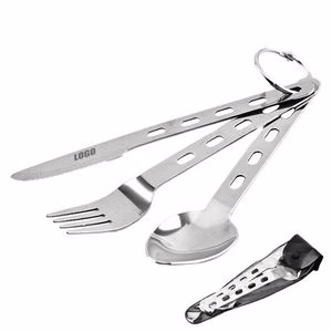 3 In 1 Stainless Steel Knife Fork Spoon Set Flatware With Key Ring